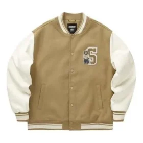 Baseballjacka med bokstavstryck ”Tan White Black”