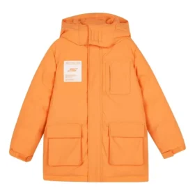 BASIC Vävd dunjacka i medellängd med bokstavstryck ”Orange White”