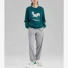 Casual Graphic Crew Sweater ”Green White”