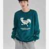Casual Graphic Crew Sweater ”Green White”