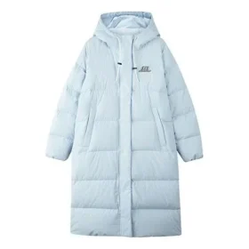 Casual lång vävd dunjacka med huva ”Blue”