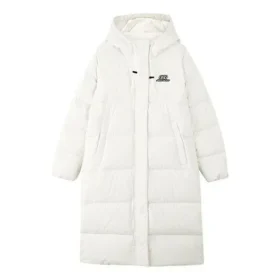 Casual lång vävd dunjacka med huva ”White”