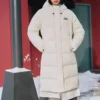 Casual lång vävd dunjacka med huva ”White”