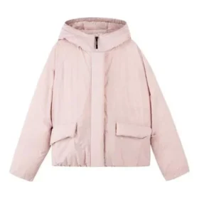 Enfärgad dunjacka med dold dragkedja, elastisk manschett och huva ”Pink White”