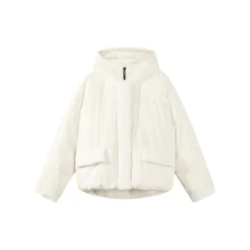 Enfärgad dunjacka med dold dragkedja, elastisk manschett och huva ”Pink White”