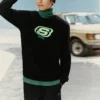 Färgglad casual-serie med märkes-crew-tröja ”Black Green”