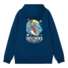 Hoodie med dragsko och tecknad grafik ”Navy Black White Grey”