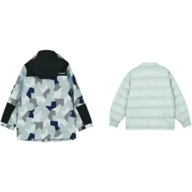 Hoodie med heltryck och dragkedja ”Teal Black White”
