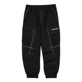 Letter Mid-Waist Woven Elastic Cuff Knit Sports Pants ”Black”