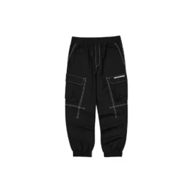 Letter Mid-Waist Woven Elastic Cuff Knit Sports Pants ”Black”