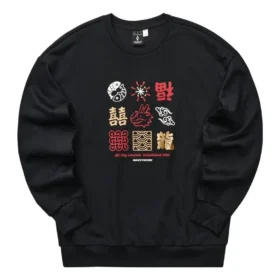 New Year Series Graphic Knit Crew Sweatshirt ”Black Red Yellow”