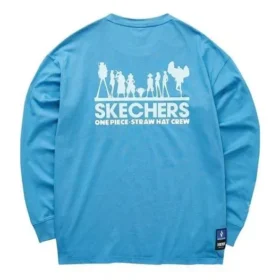 Skechers x One Piece tryckt långärmad T-shirt ”Blå Brun Gul Svart”