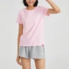 Sportig rundhalsad casual-tröja med korta ärmar, rosa