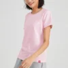 Sportig rundhalsad casual-tröja med korta ärmar, rosa