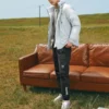 Zip-up enfärgad dunjacka med huva ”Svart Grå Vit”